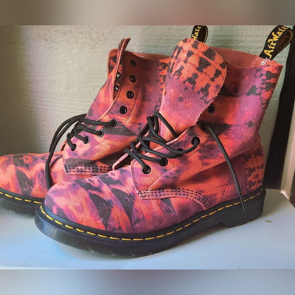 Dr. Martens Tie-Dye Combat Boots in Pink & Black